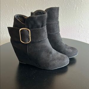 Black Suede Wedge Ankle Boots